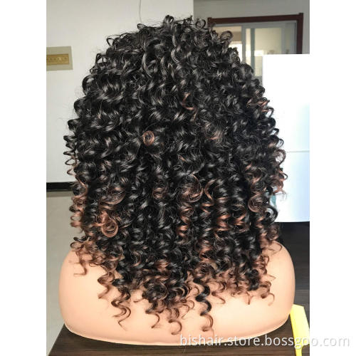 Elastic fluffy curly wig with bangs Black ladies short curly wig large synthetic 2 colors gradient dark brown short curly hair